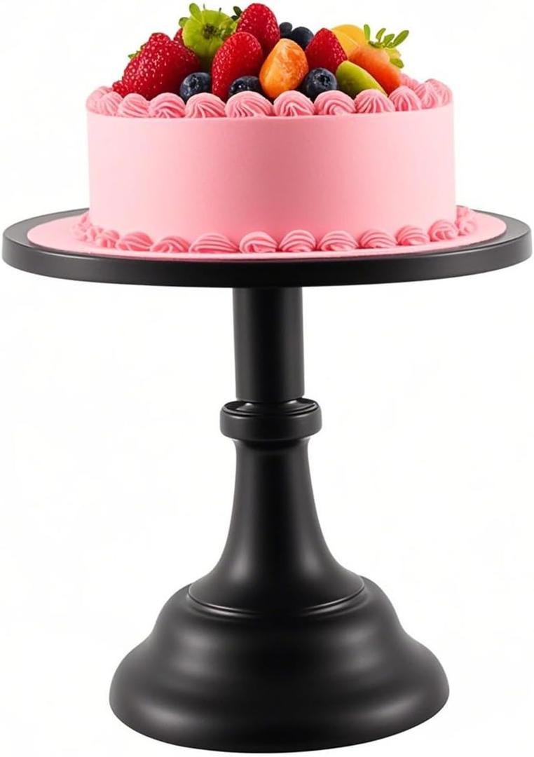 KEILEOHO 12 Inch Black Cake Stand, Adjustable Cupcake Stand Cake Display, Round Metal Cake Holder for Dessert Table, Birthday Party, Wedding