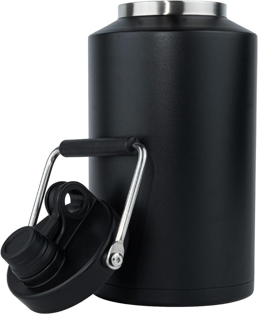 Kerilyn Insulated Gallon Jug with Handle, One Gallon, 128oz Stainless Steel, Large Double Vacuum Water Bottle for Hot & Cold Drinks, Wide Mouth, Sweat Proof, Great for Travel, Camping, Black