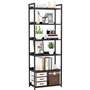 NUMENN Bookshelf, 6 Tier Freestanding Shelving Unit, Black
Metal Frame & Wood Shelves, Falling Prevention Baffle, Open Storage Bookcase for Bedroom, Living Room & Home Office