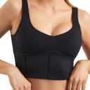 Women Built in Bra Corset Padded Sports Bra Open Back Long line Yoga Fitness Workout Crop Top Tank Bra (Black XL)