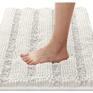 H.VERSAILTEX Bath Mats for Bathroom Non Slip Thick Chenille Striped Bath Rug Absorbent Fluffy Soft Shaggy Rugs Washable Dry Fast Plush Mats for Indoor, Bath Room, Tub - 17" x 24", Cream