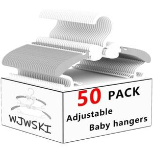 WJWSKI Kids Hangers for Closet, 50 Pack Baby Clothes Hanger, Adjustable Toddler Hangers for Boy Nursery, Cascading Plastic Perchas for Newborn Babies Children Infant, Space Saving Perchas Bebés, Grey