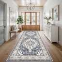 4x10 Wide Hallway Runner Rug - Washable Runner Rugs with Non Slip Backing Low Pile Carpets for Kitchen Bedroom Stain Resistant Carpet for Entry Living Room Dining Room Soft Thin Floor Mat 4x10 Blue