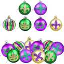 12 PCS Mardi Gras Ball Ornaments Glitter Purple Green Gold Ball Ornaments 2.36" Mardi Gras Shatterproof Hanging Ornaments for Mardi Gras Holiday New Orleans Party Decorations