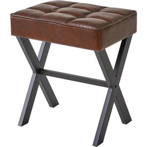 IBUYKE Square Makeup Stool with X-Leg Foot Rest, PU Footrest Stool, Ottoman Seat Vanity Stool, Multi-Use as Small Side Table, for Bedroom, Living Room, Dark Brown LG-71Z, Leather (17.72"-Leather)