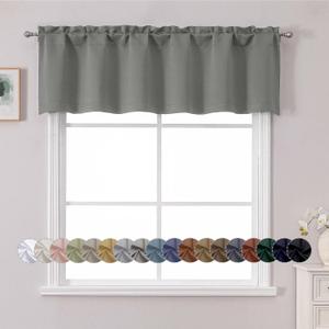 Chyhomenyc Light Grey Valance for Window, Blackout Small Kitchen Curtain for Bedroom/Living Room, Rod Pocket Privacy Short Window Treatment Valance RV Bunk Panels, 60" Wx14 L