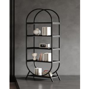 Bookshelf Arched Bookcase, Industrial 5 Tier Open Book Shelves with Metal Frame, 72" Tall Freestanding Display Rack for Home Office, Living Room, Black
