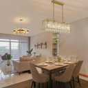 Siljoy Rectangular Gold Crystal Chandelier for Dining Room, 5-Light Modern K9 Crystal Raindrop Chandelier Luxury Crystal Pendant Ceiling Light for Living Room Kitchen Island L35.4'' x W11'' x H12''