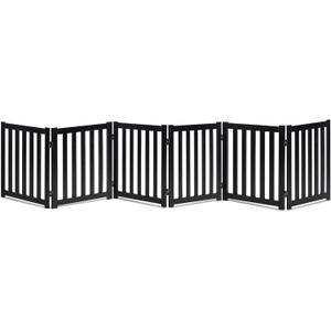 LZRS 6-Panel Extra-Wide Freestanding Wooden Dog Gate Indoor  24High Foldable Safety Pet Barrier for Doorways, Hallways, Kitchens, and Long Staircases, Durable Design fit Small to Medium Dogs, Black