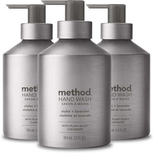 Method Gel Hand Soap, Violet + Lavender, Reusable Silver Aluminum Bottle, Biodegradable Formula, 12 oz (Pack of 3) | Refills Up to 3X, Hydrates & Softens Skin, Designed for Gentle Everyday Cleansing