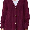 PRETTYGARDEN Womens Chunky Cardigan Sweaters 2025 Fall Oversized Cable Knit Long Sleeve Open Front Cardigans Winter Clothing (Red, S)