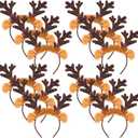Lyrow 12 Pcs Reindeer Antlers Headbands Bulk Halloween Deer Ears Costume Christmas Fawn Horn Hair Hoop for Party Headwear (Brown)