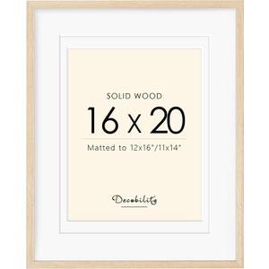 16x20 Picture Frames Matted for 11x14 and 12x16 Picture, Solid Wood with Oak Wood Grain, Double Mats Photo Frame with Plexiglass Fits 3 sizes, Tabletop or Wall Mounting Display, Oak, 16x20" -1 pack