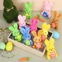 Fovths 12 Pack 4.7 Inch Easter Plush Bunnies Keychain Eggs Stuffed Bunny Set Plush Rabbit with Eggs Filler or Basket Filler Rabbit Keychain Set Easter Party Favors Gifts, Multi-Color
