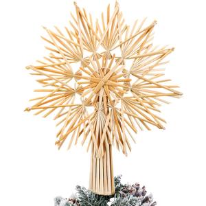 Christmas Straw Tree Topper Straw Star Ornaments 10'x 12' Scandinavian Snowflake Tree Topper Swedish Nordic Lightweight Deocr for Xmas Home Indoor Farm Decoration(Stylish)