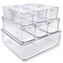 EASPACE 10-Pack Clear Fridge Organizer Bins with Lids & Drainage Holes, Stackable Container Set, BPA-Free Plastic Refrigerator Storage Containers for Food, Fruits, Vegetables, Meats (Multi-Purpose)