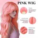NOSTALGIA Pink Wig With Bangs Long Wavy Wigs for Women 26 Inch Curly Wavy Wig With Bangs skin-friendly synthetic fibersc for Women Girls Daily Party Chrismas Travel Used (Pink)