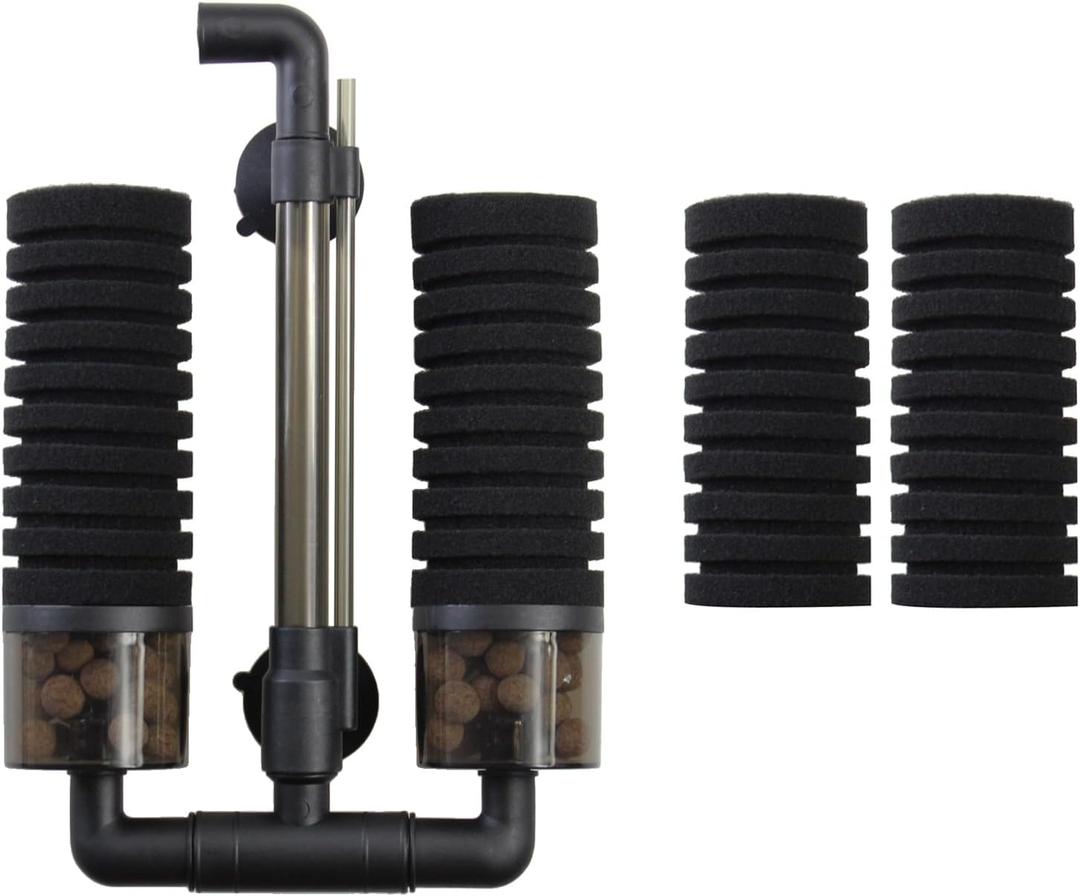 AQUANEAT Air Driven Sponge Filter, Quiet Aquarium Filter with Ceramic Media Balls, for Betta Fry Shrimp Tank, with 2 Spare Sponges (Middle up to 40Gal)