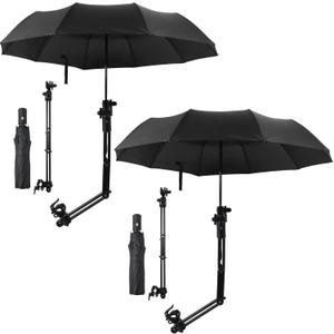 2 Pcs Beach Umbrella with Adjustable Universal Clamp Upf 50+ Automatic Open and Close Windproof Travel Portable Golf Umbrella for Beach Chair, Stroller, Fishing (Black)