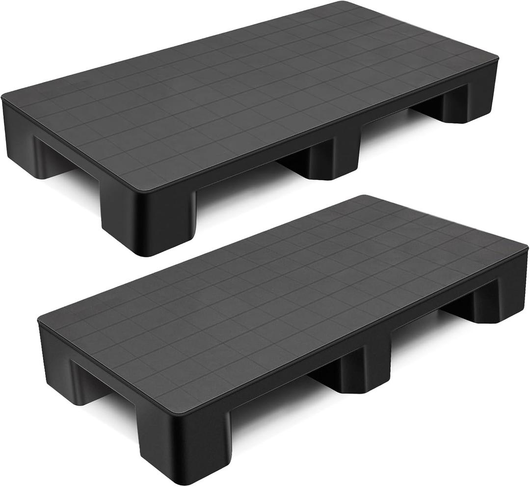Vercraft 2 Pcs Plastic Pallet for Basement Storage Easy Stack Lightweight Floor Pallet Display Flooring Room Supermarket Christmas, Support up to 2000 Lbs (40'' L X 20'' W X 5.5'' H,Black)