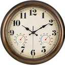 45MinST 13-Inch Vintage Outdoor Wall Clock with Thermometer and Hygrometer, Waterproof, Large Numbers, Silent, for Indoor and Outside Use,Porch,Garden,Pool(Bronze) : Home & Kitchen