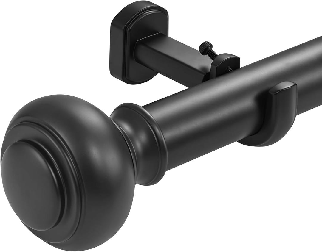 Heavy Duty Curtain Rods, 1 1/4 Inch Diameter Curtain Rod for Window 48-84Inch(4-7ft), Telescoping Large Drapery Rod with Adjustable Modern Brackets, Matte Black