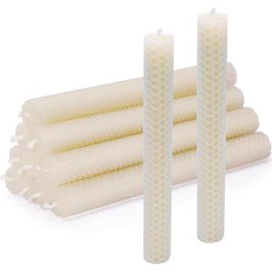 DEYBBY Handmade Beeswax Taper Candles, Dripless Wax Candles, Hand-Rolled Honeycomb Candles for Dinner Party, Set of 12 Flat TopCream White
