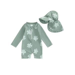 Toddler Infant Baby Boys Swimsuit Kids Rash Guard One Piece Newborn Zipper Bathing Suit Swimwear with Hat