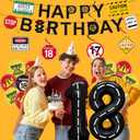 Roetyce 18th Birthday Decorations for Boys Girls , Caution Logos Happy 18th Birthday Banner Balloons Hanging Swirls Cake Topper Kit, Funny 18 Years Old Party Background