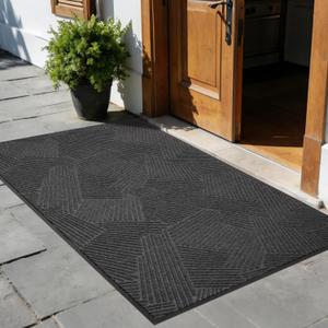 Low Profile Door Mat Indoor Outdoor, 3 x 6 Heavy Duty Non Slip Entryway Rug for High Traffic Areas, Grid-Pattern Waterproof All-Weather Floor Mat for Mudroom, Garage, Pet Paths (Charcoal Grey)