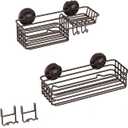 Shower Caddy Suction Cup 2 Pack With Hooks & Soap Holder, Heavy Duty Bathroom Shower Organizer, No Drilling Shelves(GOLD)