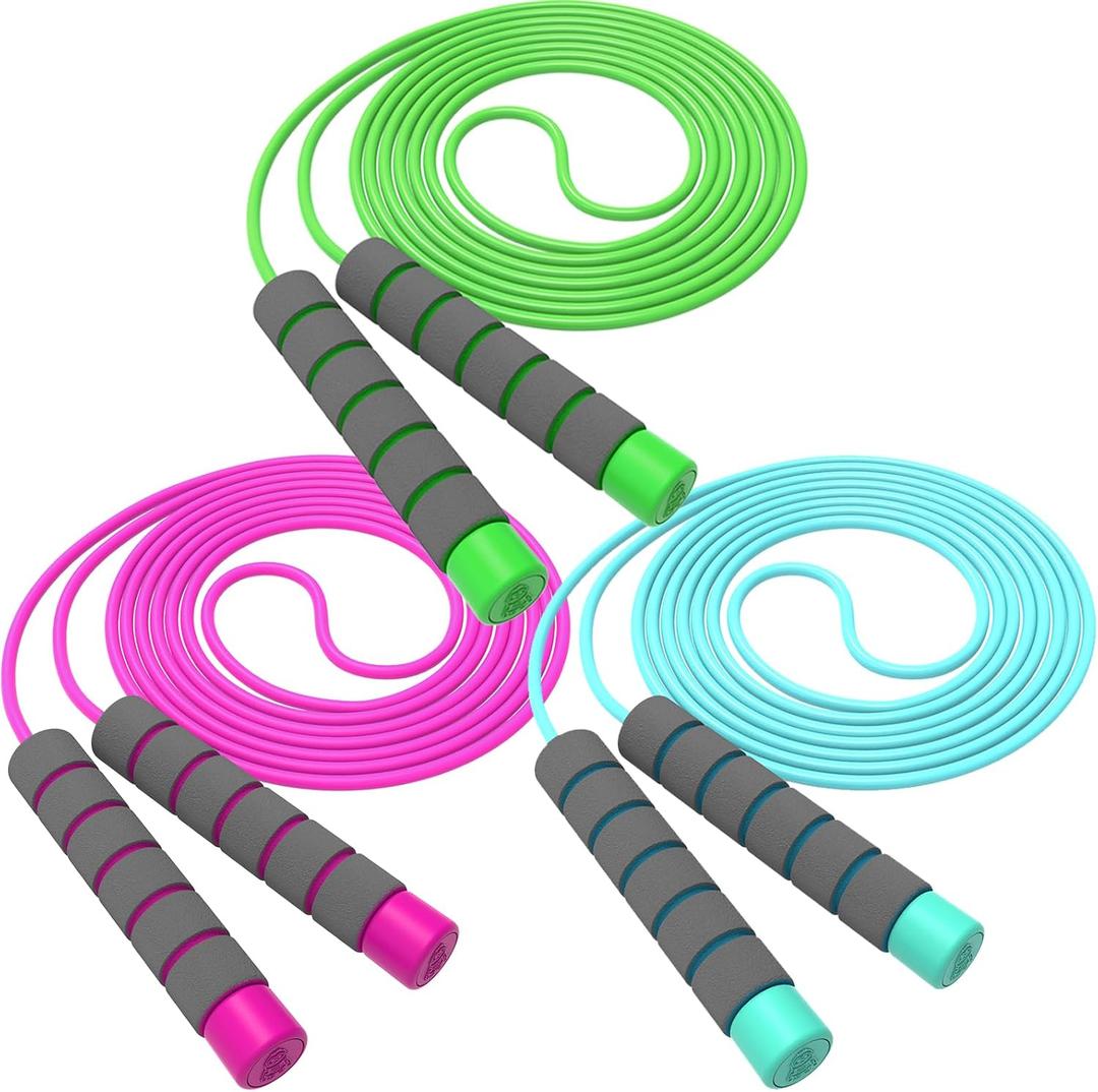 Jump Rope For Kids,Jump Rope Kids,Adjustable Soft Skipping Rope,Toddler Jump Rope With Skin-Friendly Foam Handles For Kids, Boys,Girls,Women, Men,Exercise Activity,Outdoor Fitness (Rose Pink+Blue+Green)