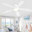 52" Flush Mount Ceiling Fans, Low Profile Ceiling Fan with Light and Remote, Modern LED Ceiling Fan Lighting Fixture for Bedroom, Kitchen, Indoor-White (White)