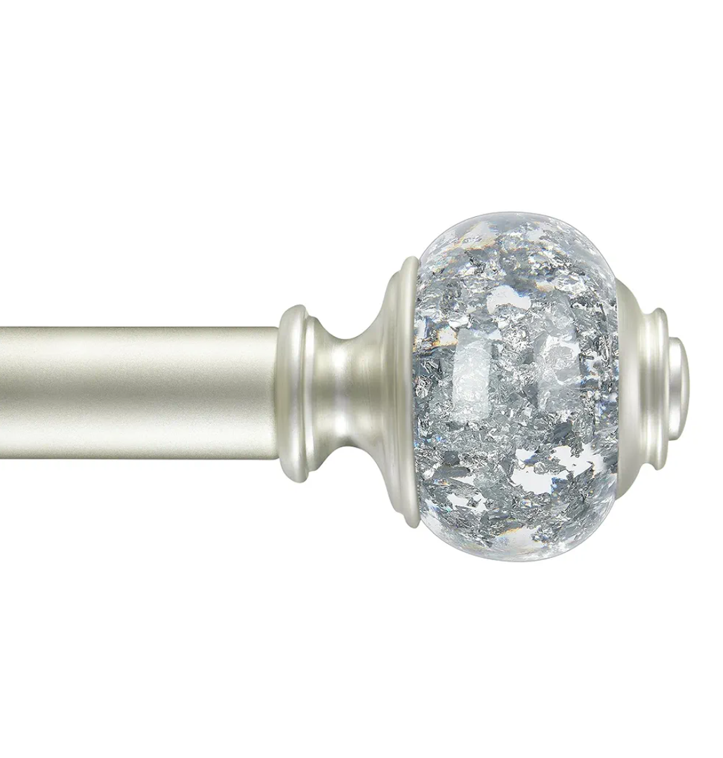 Curtain Rods 72 to 144 Inches(6-12 Feet) with Solid Aluminum Alloy Brackets, 1 Inch Telescoping Drapery Rod for Windows, Heavy Duty Decorative Curtain Rods with Translucent Finials, Matte Sliver