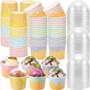 Jingmore 60 Pack 4 oz Ice Cream Paper Cups with Lids Disposable Ice Cream Bowls Paper Treat Dessert Cups 5 Color Cake Snack Container for Hot or Cold Food Soup Yogurt Birthday Summer Party Supplies