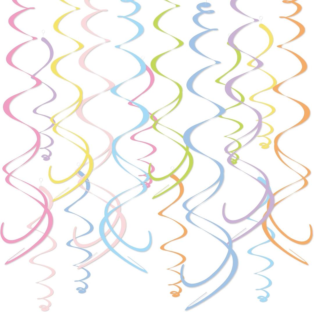 HonuGoGo 48PCS Pastel Paper Swirl Decorations Hanging Ceiling Streamers for Birthday, Spring, Bridal, Gender Reveal, Wedding, or Everyday Party Decor