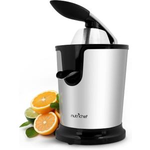 NutriChef Electric Juicer Stainless Steel Machine-160W Power Juice Press,Citrus Juicer & Squeezer Masticating Machine-Easy to Clean-Includes Handle & Cone for Maximum Juice Masticating & Extraction