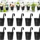 Dahey 10 Pcs Hanging Flower Pots Metal Iron Bucket Planter for Railing Fence Balcony Garden Home Decoration Flower Holders with Detachable Hooks, Black, 4 Inches