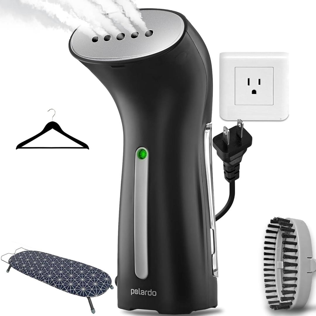 Polardo Travel Garment Steamer - Compact Portable Handheld Clothes Steamer with 360 Anti-Spill Technology, Professional Wrinkle Remover for Travel & Home (Black)