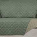 PureFit Reversible Quilted Sofa Cover, Water Resistant Slipcover Furniture Protector, Washable Couch Cover with Non Slip and Elastic Straps for Kids, Dogs, Pets (Loveseat, Greyish Green/Beige) (Medium)