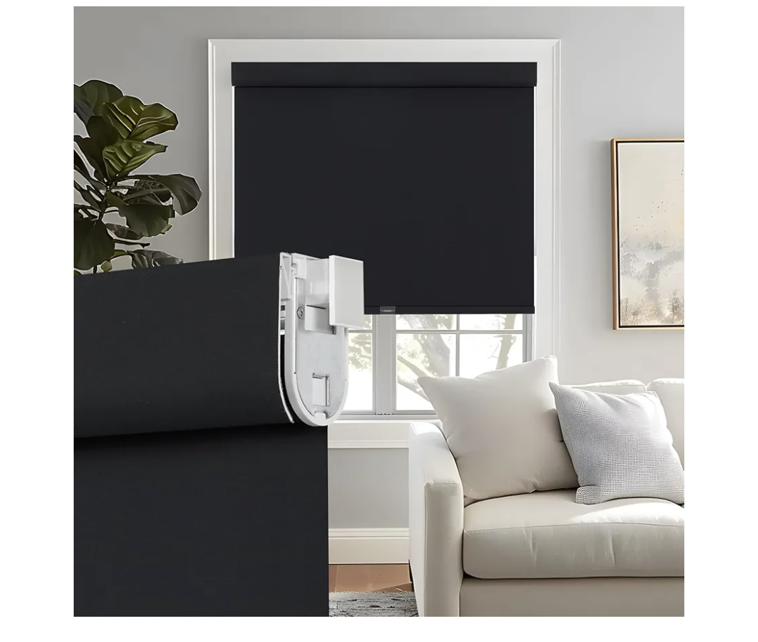 Persilux 100% Blackout Roller Shades, No Tools No Drill Cordless Blinds for Windows, Thermal Insulated UV Protection Privacy Window Shades for Bedroom Home Office Living Room (Black, 29.5" W x 72" H)