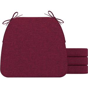 AAAAAcessories D-Shaped Chair Cushions, 2" Thick Dining Chair Pads with Ties and Removable, Machine-Washable Cover, 17" x 16", Set of 4, Wine Red