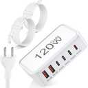 USB C Charger Block, 120W GaN 6-Port Charging Station, 30W Fixed PD Port Type C Charger Fast Charging for iPhone 17/16/15/14, iPad, Galaxy, Pixel, Power Adapter Hub for Travel Home Office (White)