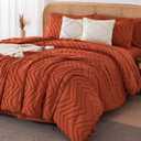 Litanika Super King Plus Size Comforter Set with Sheets Terracotta - 7 Pieces Bed in a Bag Oversized King Boho Tufted Complete Bedding Sets with Comforter, Sheets, Pillowcases & Shams