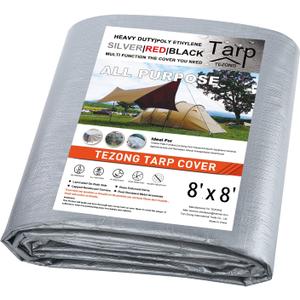 Tarps Heavy Duty Waterproof 8X8ft,Silver Large Tarp Cover Plastic Poly Tarpaulin 12MIL Thick Multipurpose Outdoor Tarp