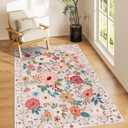 DUKINO 3x5 Area Rug, Floral Rugs for Entryway, Lightweight Non Slip Washable Rug, Indoor Low Pile & Non-Shedding Boho Design Rugs for Bedroom, Living Room, Dining Room, Kitchen, Beige
