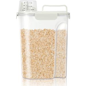 TBMax Airtight Rice Container 10 Lbs, Cereal Dispenser, Pet Cat Dog Food Storage Container, Plastic Kitchen Pantry Food Storage Holder with Cup -Beige