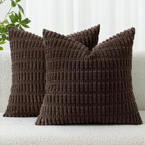 MIULEE Pack of 2 Corduroy Decorative Throw Pillow Covers 18x18 Inch Soft Boho Striped Pillow Covers Modern Farmhouse Home Decor for Sofa Living Room Couch Bed Brown