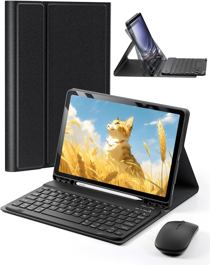 for iPad Air 13 inch (M2-2024, M3-2025) Case Keyboard and iPad Pro 12.9 inch (6th, 5th, 4th, 3rd Generation) Keyboard Case Built-in Pencil Holder with Mouse - Black
