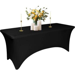 Black Spandex Table Covers for 6 Foot Tables - 6 FT Universal Rectangular Fitted Stretch Tablecloth Protector, Washable and Wrinkle Resistant, Perfect for Trade Shows, Wedding, Party